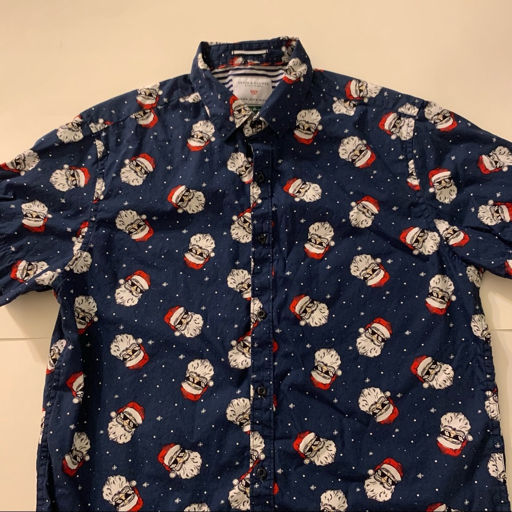 Denim and Flower boys Christmas short sleeve shirt M